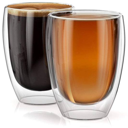 Double Walled Glass Coffee Cups, 350ml Set of 2, Hand Made, Dishwasher Safe, Macchiato Latte Glass Cups