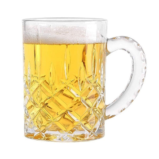 Italian premium Crystal Clear Glass Beer Mug with Handle (400ml, Set of 2)